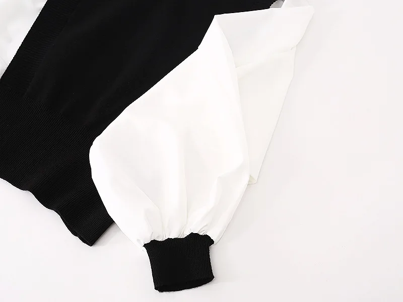 

High Quality Women Fashion Elegant Sweater Stitching Long sleeve O-neck Loose Knit Top Coat Ladies Pullover Femmes Jumpers