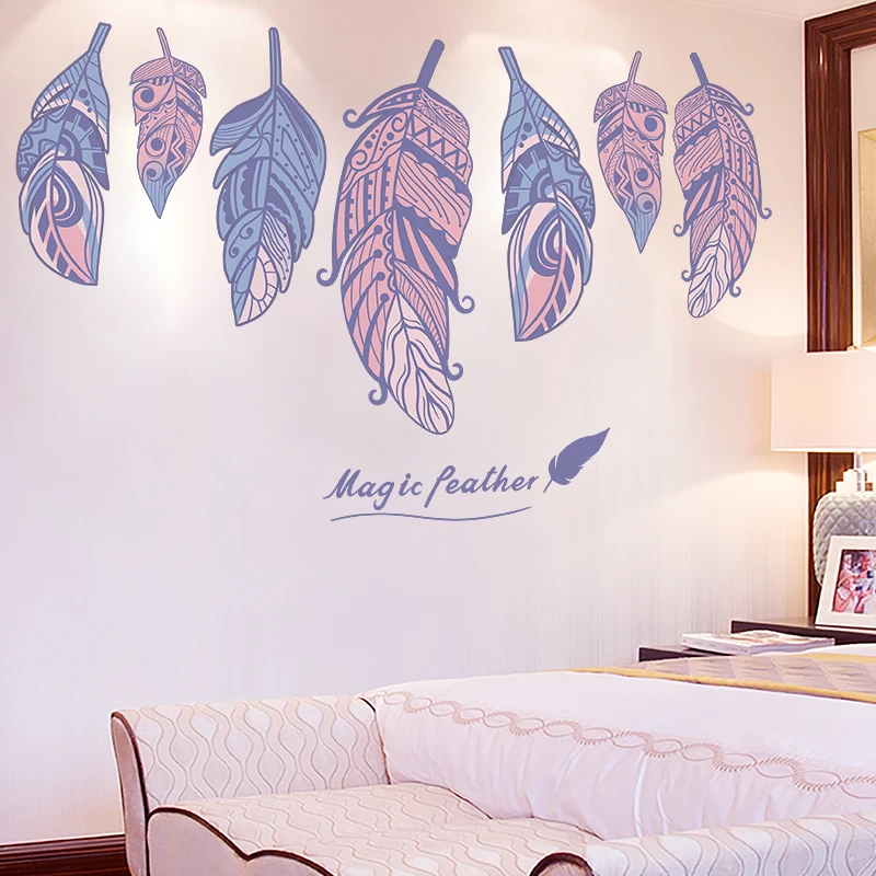

Креативная Наклейка на стену с цветными перьями для гостиной, фоновое украшение на стену, самоклеящиеся обои в эстетическом стиле, домашний...