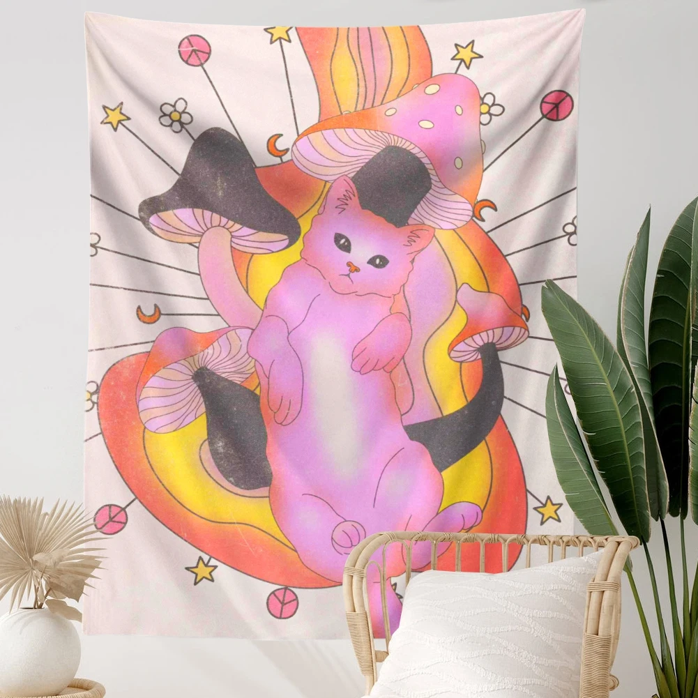 Гобелен с милым котом настенный розовый гобелен в стиле Ins для гостиной спальни