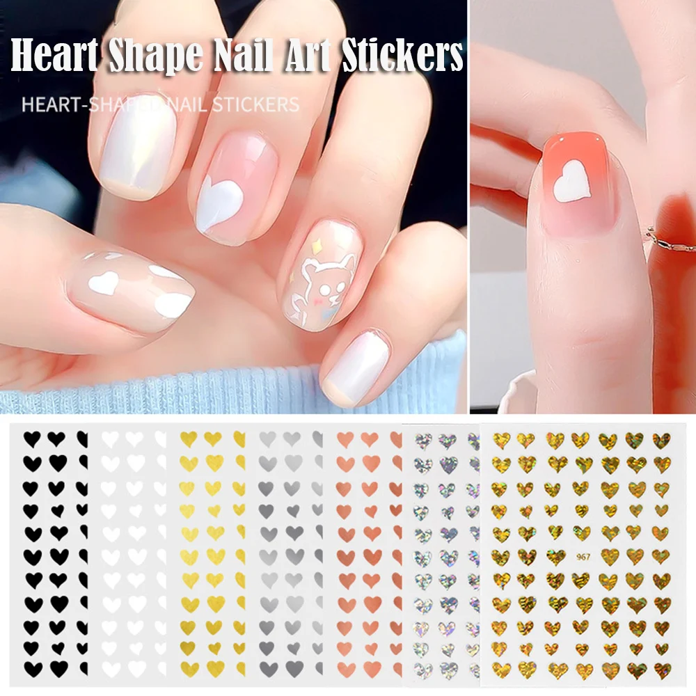 

1 Sheets Heart Shape Nail Art Stickers Black laser gold silver Self-Adhesive Decal Nails Accessories Fashion Manicure Sticker