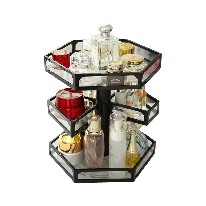 

Home Cosmetic Rack Glass Rotating Jewelry Storage Holder Bedroom Bathroom Desktop Stand Makeup Organizer Shelf Perfume Store Box