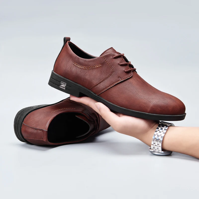 

Leather Dress Shoes Men Classic Lace-Up Winter Spring Office Walking Footwear Big Size
