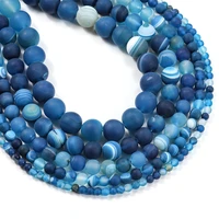 1strandlot 4 12mm natural stone blue ocean matt stripe agates round loose beads bracelet for diy jewelry makings findings