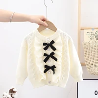 girls cardigan sweater bowknot pearl button lace all match knitted sweater baby girl winter clothes autumn fall toddler outfits
