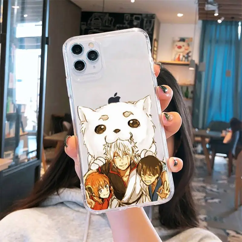 

HOT Anime GINTAMA Comics Phone Case Transparent for iPhone 6 7 8 11 12 s mini pro X XS XR MAX Plus