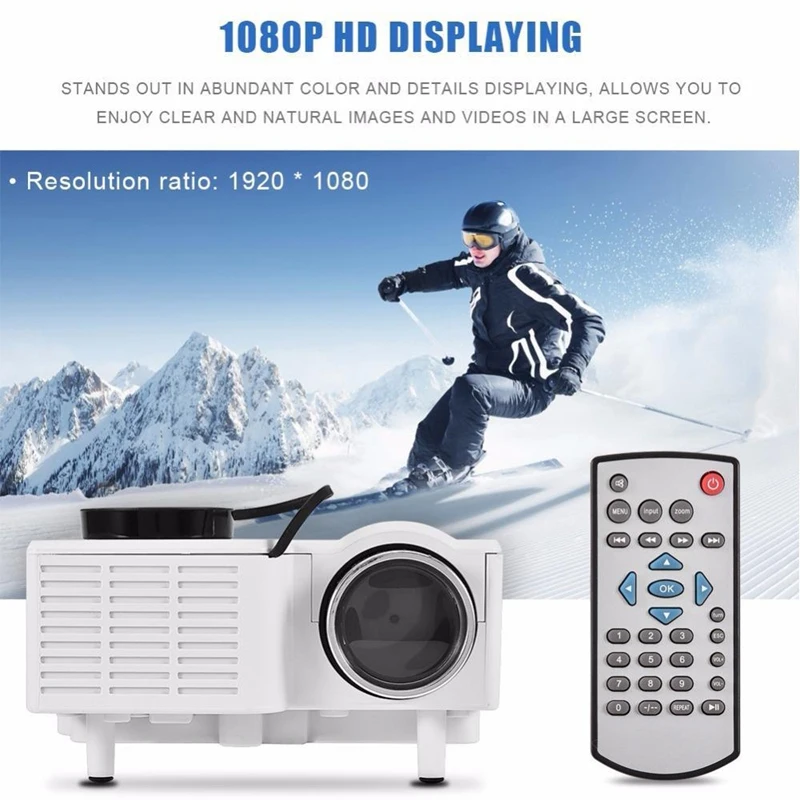 Mini Projector,1080P Movie Projector for Home Theater Outdoor HDMI Projector with Max 200 Inch TV Projector(US Plug)