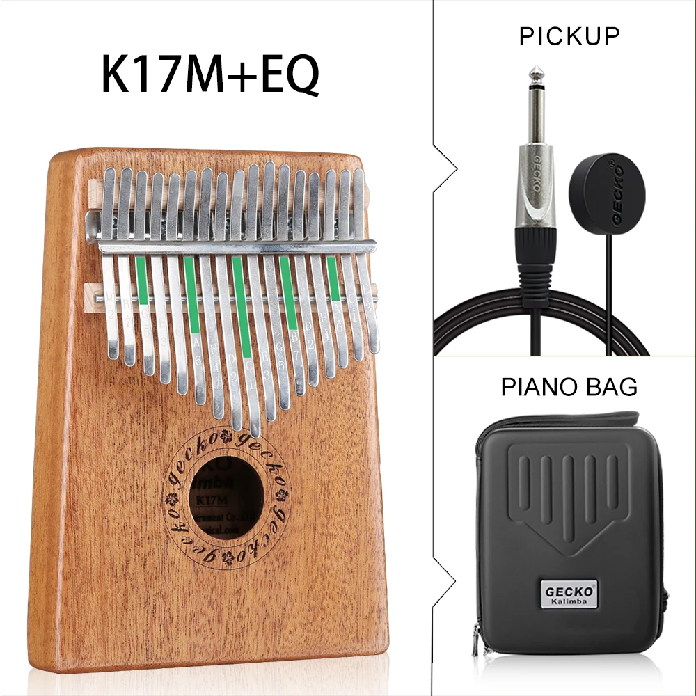 

Gecko 17-Key Kalimba Thumb Piano Solid Mahogany (with pickup) Instrument Tuner Sheet Music with EVA Case Study Book K17MEQ