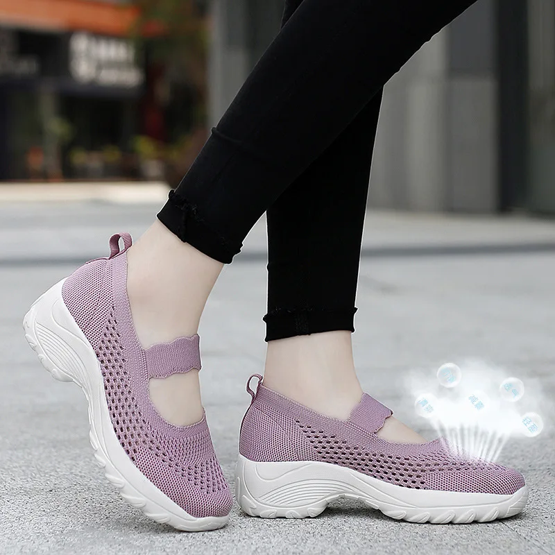 

Summer Women Flat Platform Shoes Woman Casual Mesh Breathable Slip On Fabric Sneakers Shoes For Women Female Mary Jane Shoe 42