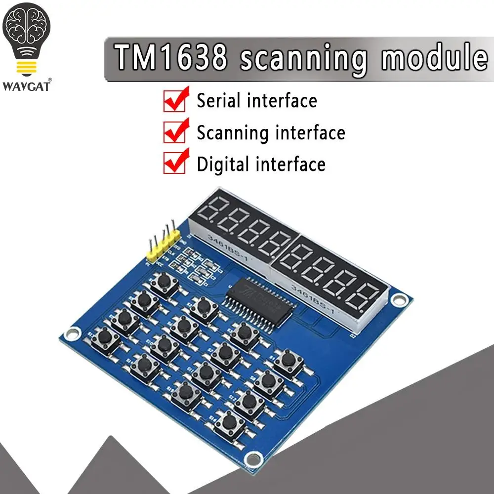 Цифровой светодиодный дисплей TM1638, 8-битная цифровая трубчатая плата, 3-проводной 16 клавиш, 8-битная клавиатура со сканированием и светодиодным модулем для Arduino