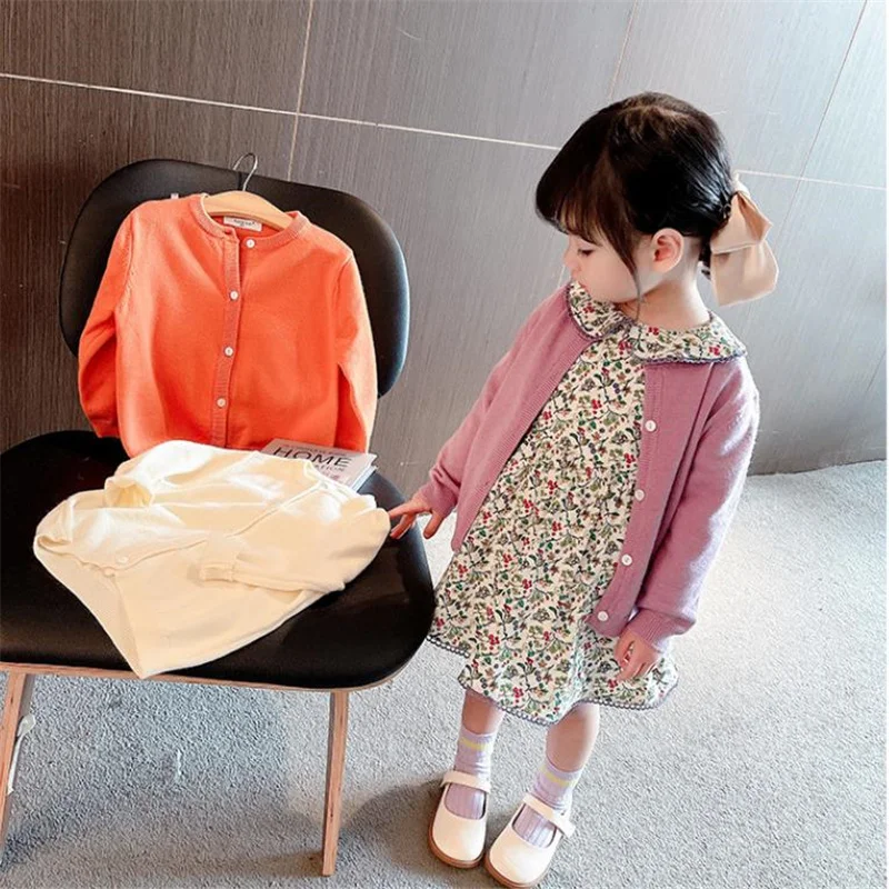 

Celveroso 2021 spring and autumn sweater cardigan Korean version girl's blouse coat baby solid color three color knit sweater