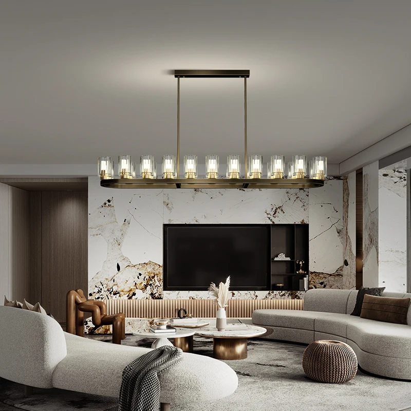 

Люстра из чистого медного хрусталя для гостиной, Современная Минималистичная дизайнерская Светодиодная лента, светильник для столовой, ро...