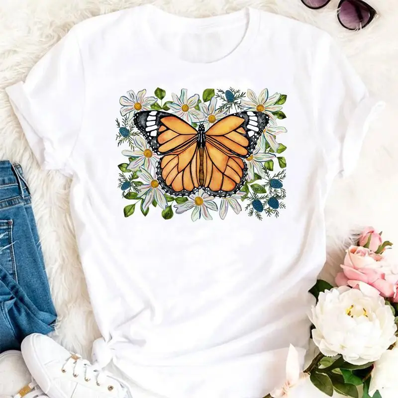 

Women aesthetic Female Summer Flower Letters Ladies Sweet Cute Trend Cartoon Tshirts Fashion Clothes Graphic Top Lady Print Tee