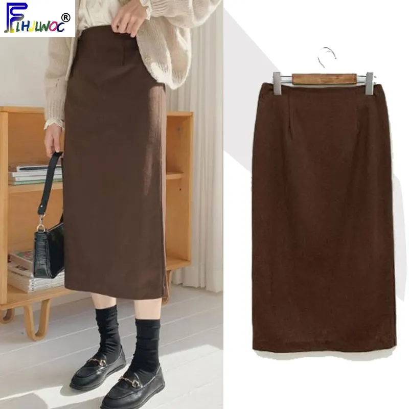 Женская трапециевидная юбка Привлекательная с высокой талией и разрезом в стиле