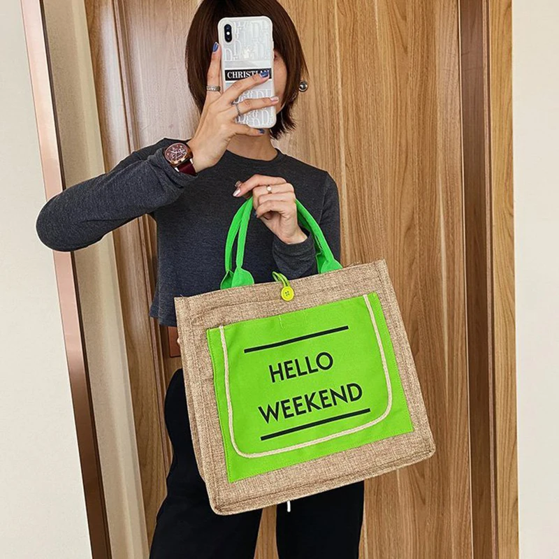 Сумка-тоут женская льняная с кисточками вместительная