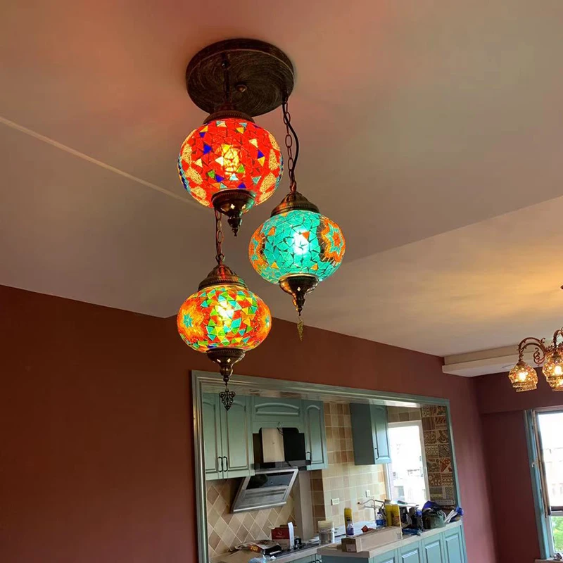 Люстра в стиле ретро средиземноморском и турецком цветная креативная стеклянная