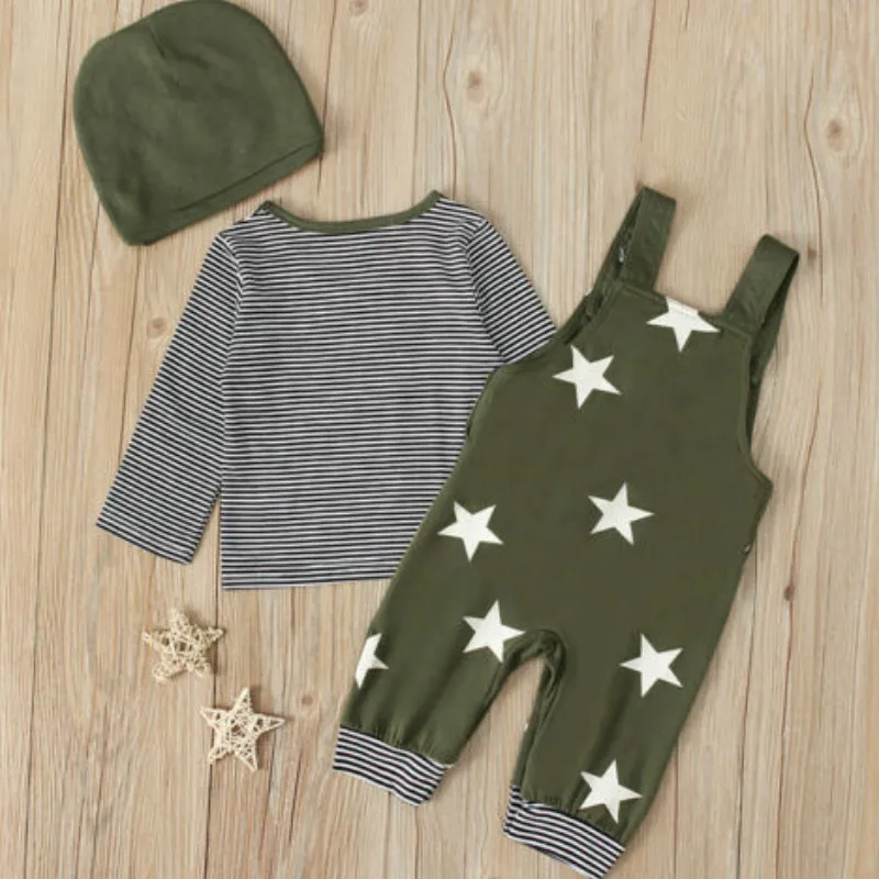 

CANIS 3PCS Toddler Baby Boys Top T-shirt + Strap Trousers Pants+ Hat Casual Clothes Outfits Set