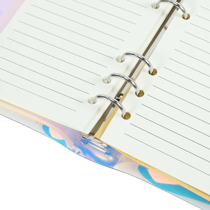 

6 Ring Rainbow Soft PVC Notebook Binder Cover with Snap Button Closure 12 Binder Pockets and 45 Loose Leaf Paper