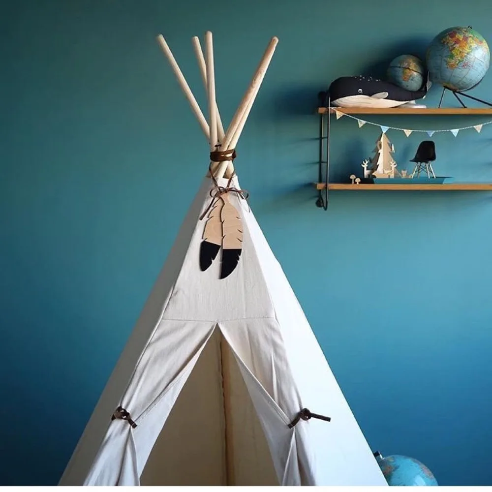 

Nordic Wooden Feather Teepee Topper Decor Tent Decor Accessories Kids Room Decor Garland 2pcs/Set