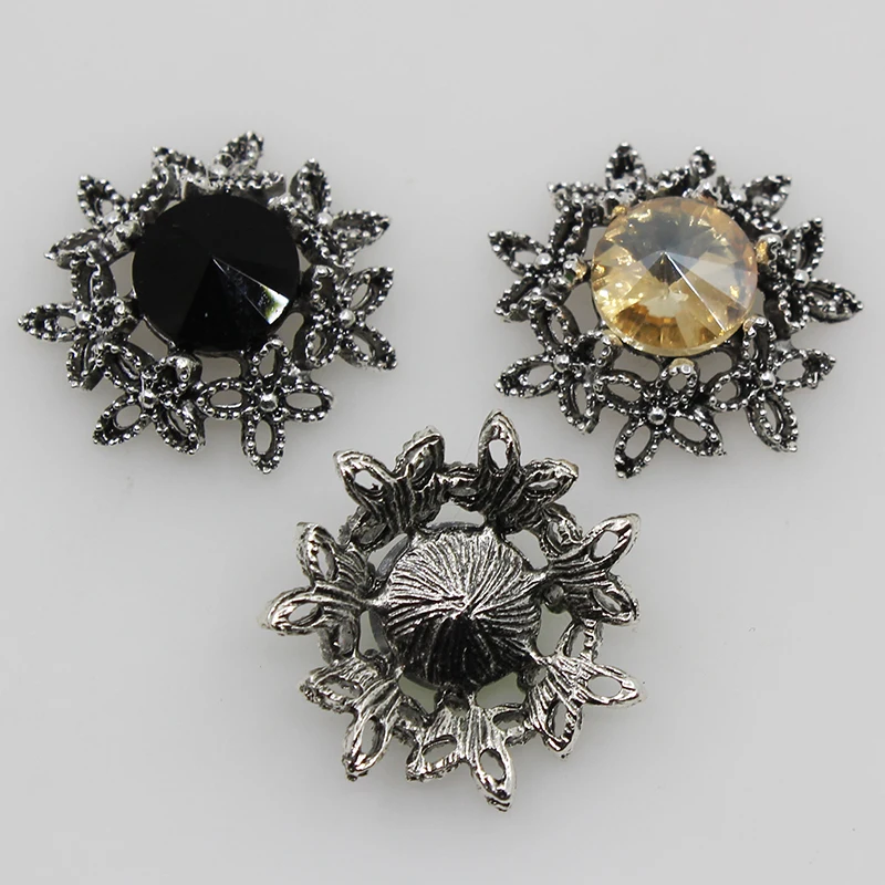 Модные черные пуговицы Стразы 21 мм 10 шт. из сплава с плоским основанием