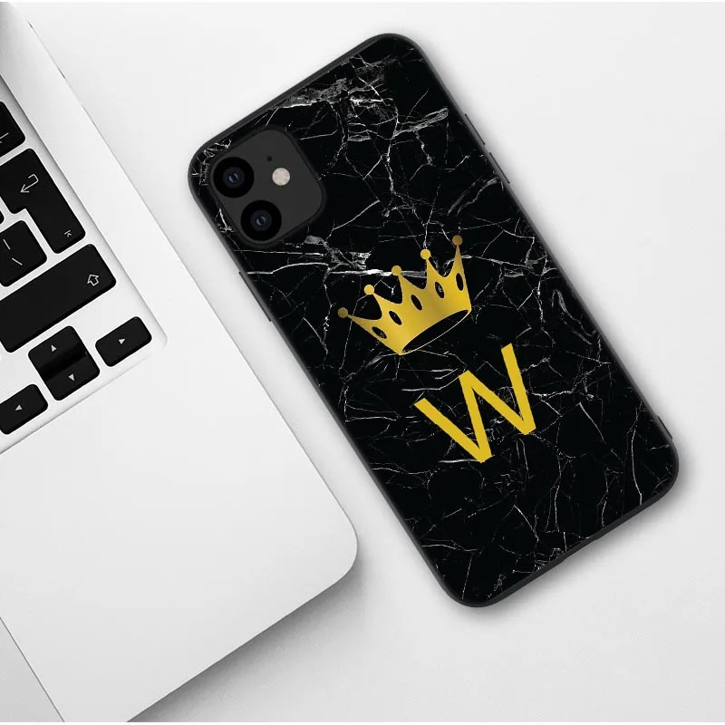 Пользовательский именной чехол для телефона для iphone 11 Pro Max с надписью монограмма черный мрамор Золотая Корона чехол для iphone X XR XS MAX 6 7 8 Pus