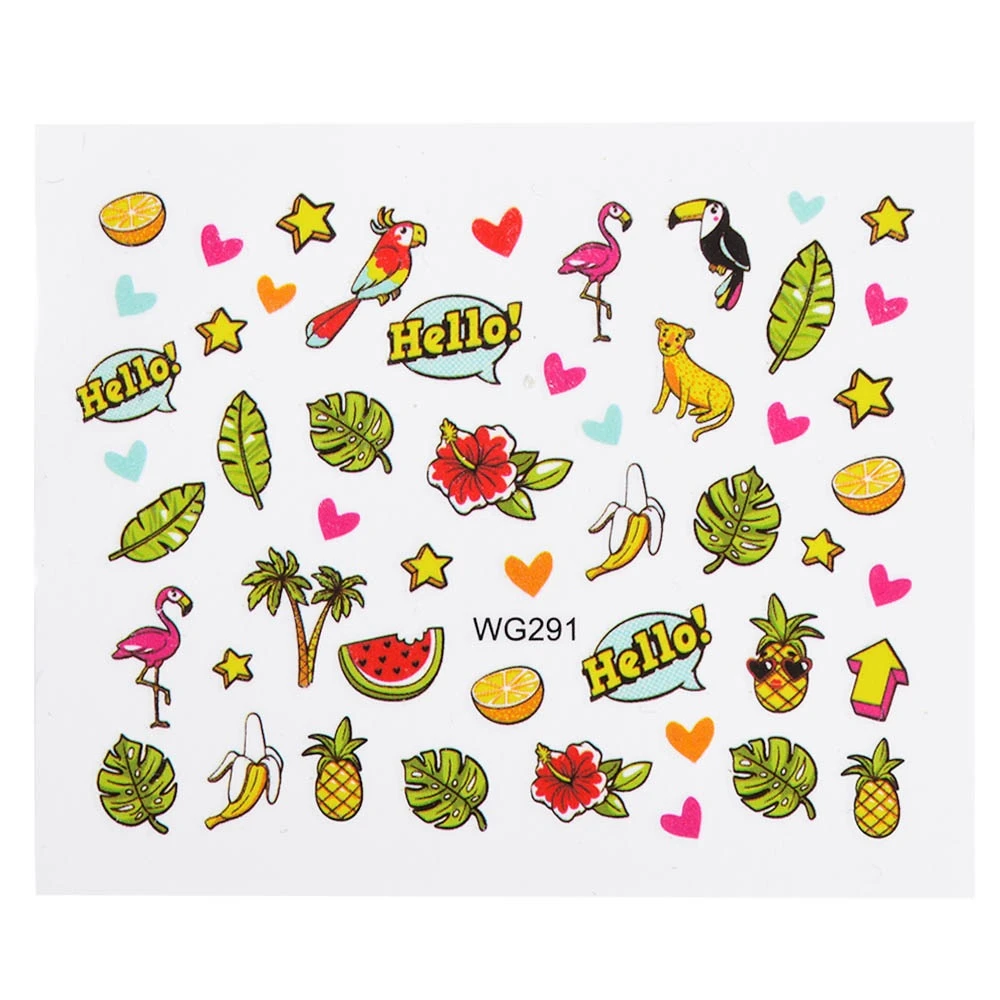 2 Pcs/lot Summer Partten Nail Art Sticker Water Decals Lovely Cartoon Food Nail Wraps Slider For Nail Art Tattoo Decoration