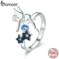 bamoer hot sale authentic 925 sterling silver fairy with star luminous cz finger ring for women sterling silver jewelry scr349
