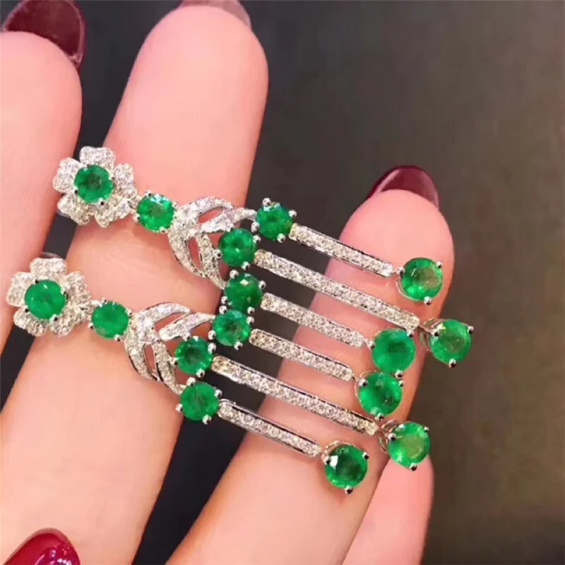 

PROCOGEM Natural Emerald chandelier Drop Earrings for Women Party Real Green Gems earrings 925 Sterling silver Fine Jewelry #830