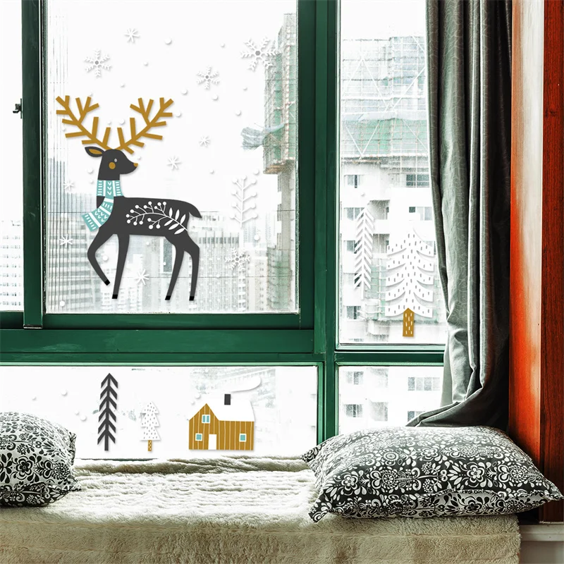 Zollor Рождественский олень Снежинка дом Электростатическая стеклянная паста