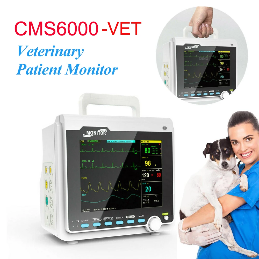 

CMS6000-VET Veterinary Monitor 6 Parameters ECG NIBP SPO2 RESP TEMP PR HR VET ICU Vital Signs Monitor Animals Patient Monitor