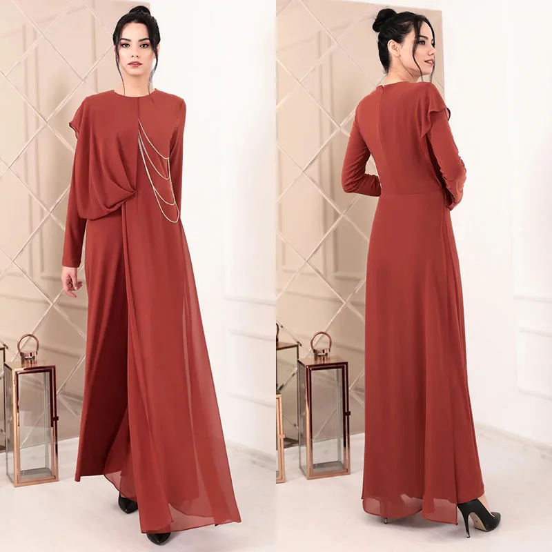 

Eid Mubarak Muslim Fashion Irregular Chain Abayas for Women Abaya Dress Arab Turkey Jumpsuit Chiffon Pure Elegant Indian Dubai