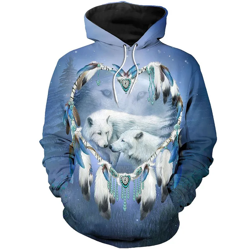 Модная толстовка с капюшоном 3D принтом волчьего сердца 3 рубашка на