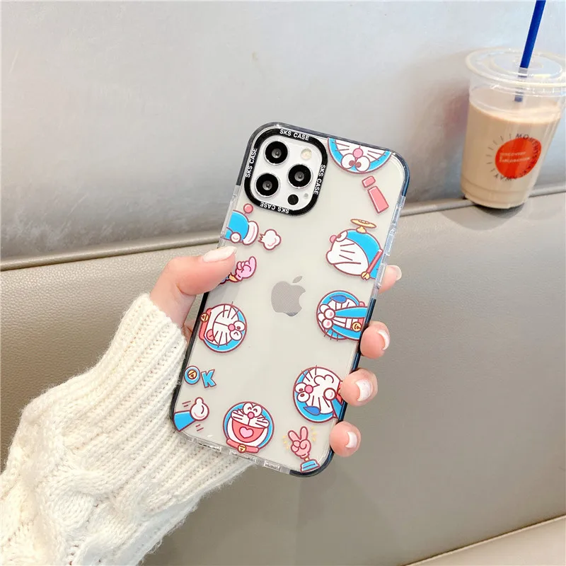 

Doraemon cartoon cute transparent girl phone case for iphone12mini/11pro/12promax/se/xr/7plus/8p/xs/xsmax couple phone cover