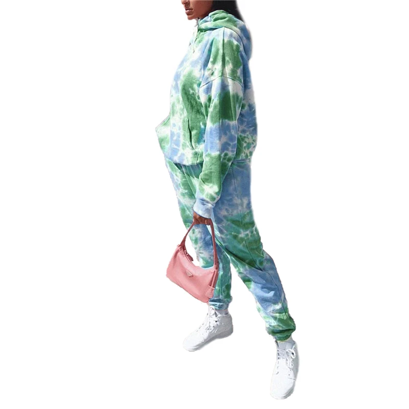 

Two Piece Set Women 2 Piece Set Tie Dye Print Clothes For Women Outfits Hoodies and Pants Tracksuit Female Fall Clothes 2021