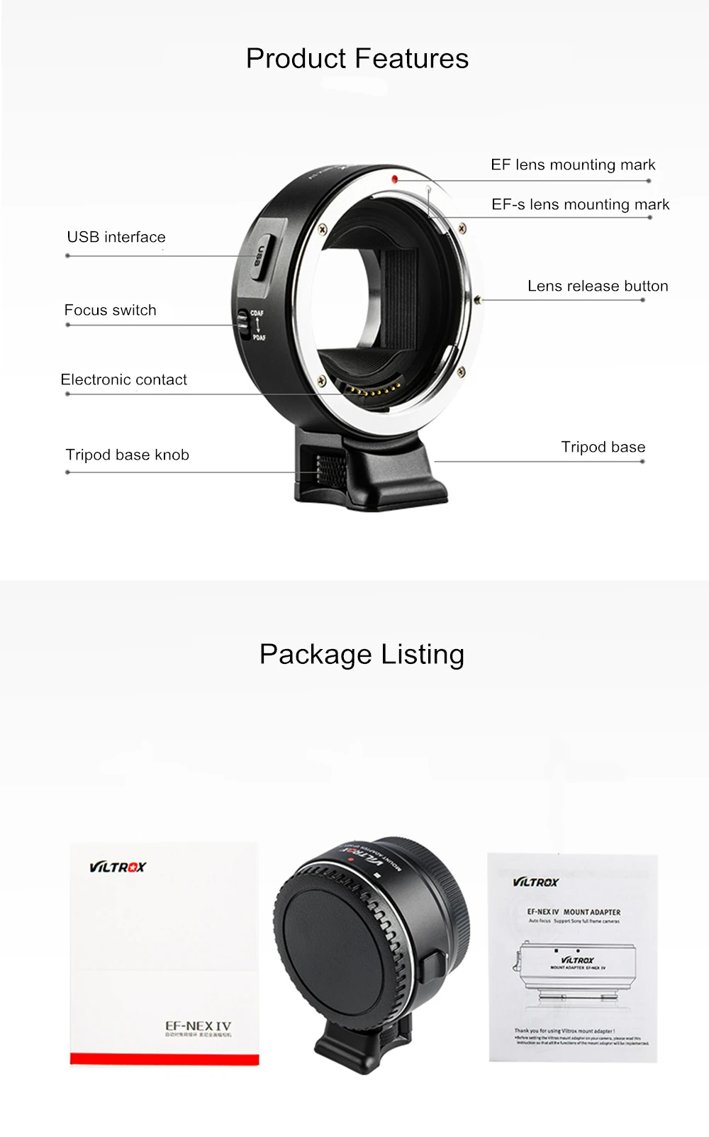 Адаптер Viltrox EF-NEX IV с автофокусом для объектива Canon EOS EF EF-S для sony E NEX Full Frame A9 AII7 A7RII A7SII A6500 A6300
