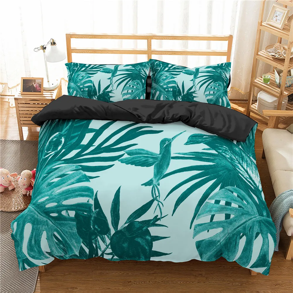 

2021 Tropical Leaves Bedding Sets 3D Colorful Printing Comforter bedding Covers Pillowcases King Queen Size 2/3Pcs Bedspread