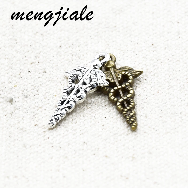 

Double Side Caduceus Medical Symbol Charms Snake Pendants Alloy Metal for DIY Retro 30pcs Two Color Jewelry Making 25*14mm Style