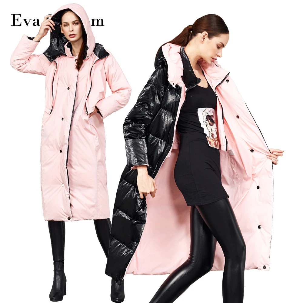 Double-sided coat thickened clothing 2022 winter fat girl Korean version contrast color fashion disposable down jacket hooded