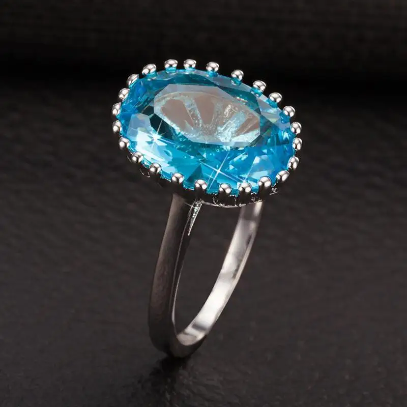 Одиночное обручальное кольцо с большим синим кристаллом белого золота SWA элемент