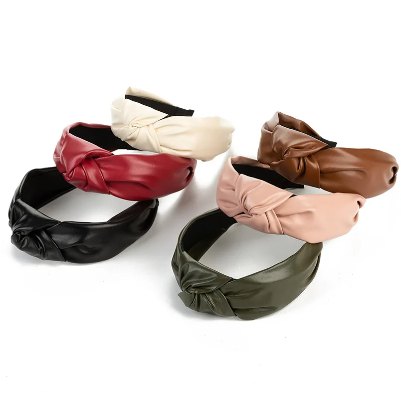

Women PU Leather Hairband Knot Headbands for Girls Korean Style Hair Wide Side Hairpin Accessories Hair Hoop Headwear Gifts