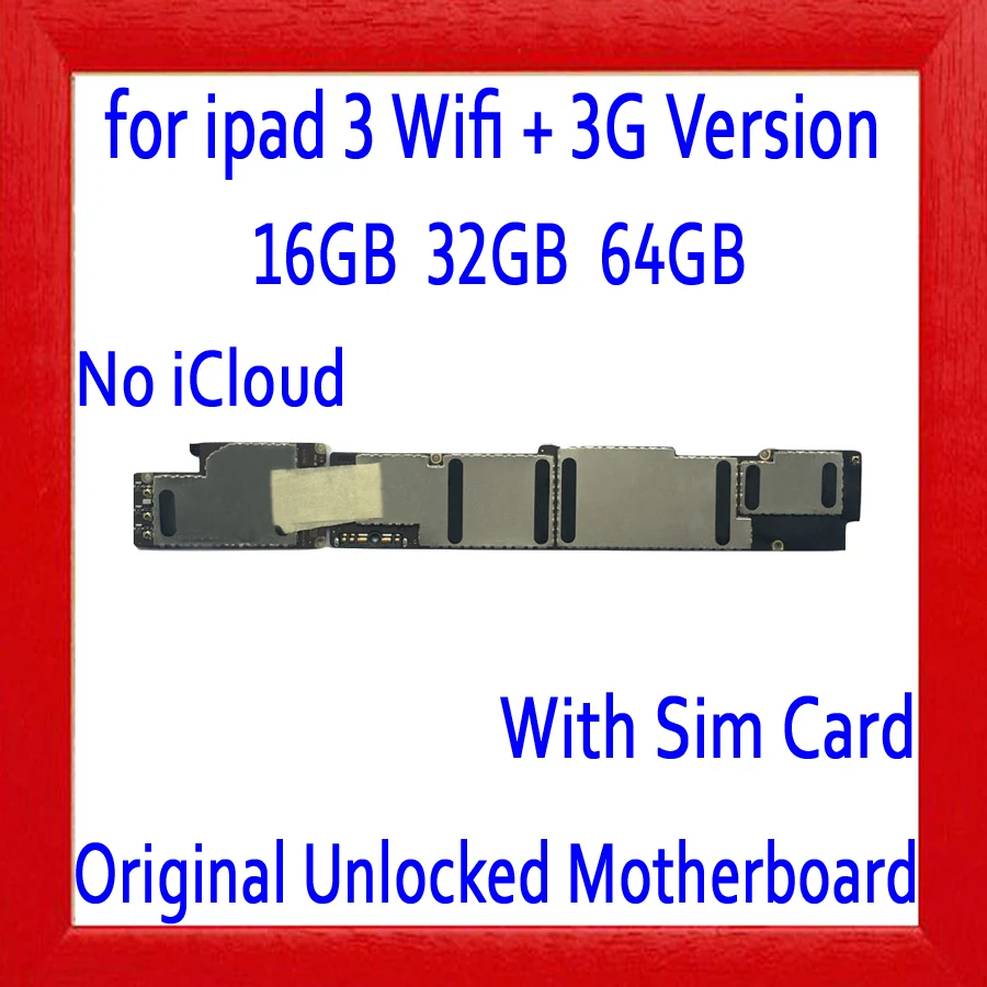 

Full unlocked for ipad 3 Motherboard with IOS System,100% Original for ipad 3 Logic board,Wifi Version & Wifi+3G Version