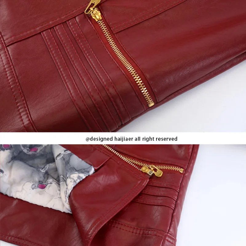 

Short stand-up collar zipper slim motorcycle leather jacket 2021 new fashion spring and autumn women's leather jacket NUW928