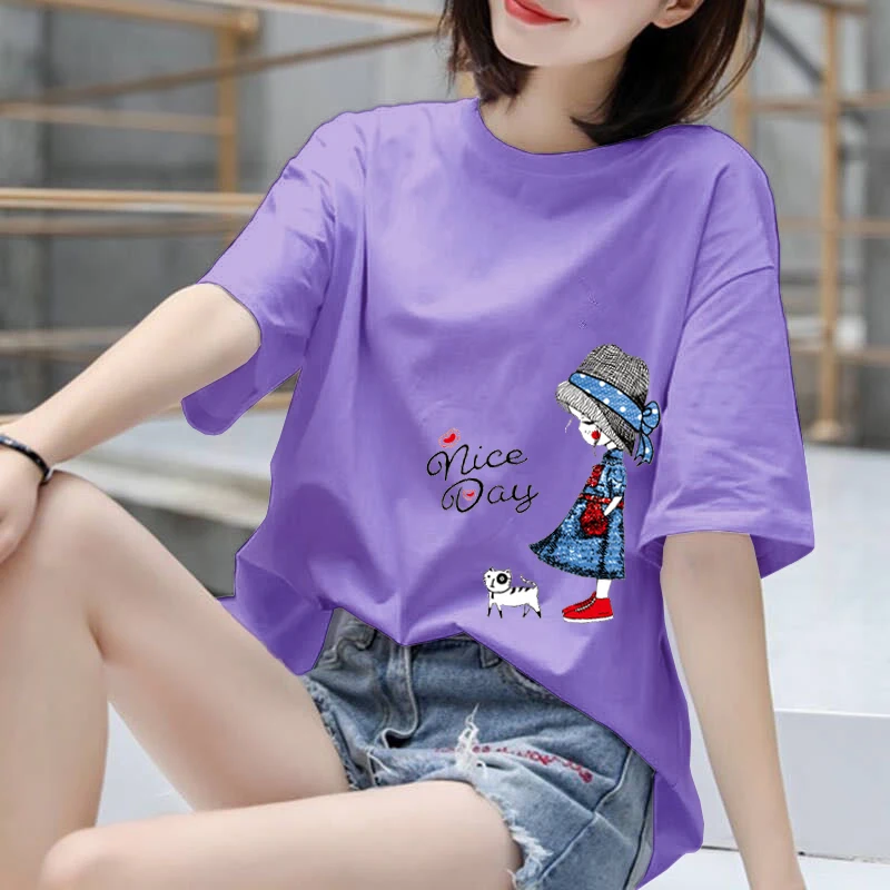 

2020 new pure cotton solid large loose short sleeve round neck white T-shirt