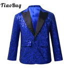 Стильный блестящий костюм для мальчиков TiaoBug с отворотами и блестками, пиджак, Блейзер, смокинг для банкета вечерние, выступления, джазового танца