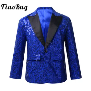 Стильный блестящий костюм для мальчиков TiaoBug с отворотами и блестками, пиджак, Блейзер, смокинг для банкета вечерние, выступления, джазового танца