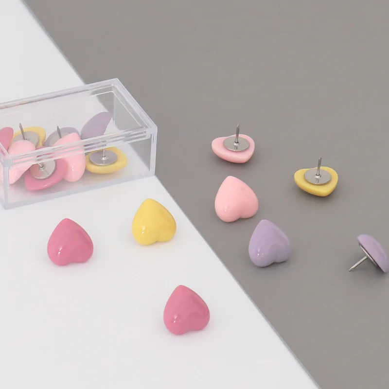 

8pcs 9mm Resin Sweet Heart Photo Wall Pin School Supplies Push Pins Decorative Cork Board Pin Enamel Pin Thumb Tacks Cute