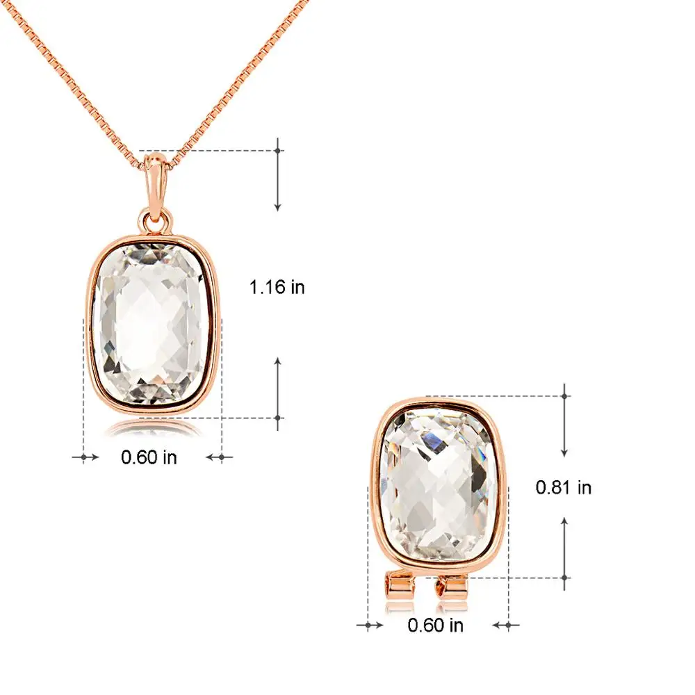 

Viennois Luxury Women Jewelry Sets White Crystal Square Pendant Necklace Earrings Party Jewelry Bridal Wedding Love Gift