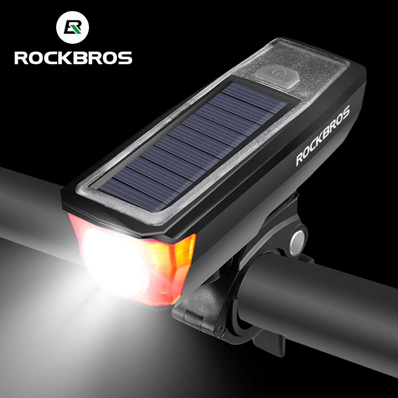 ROCKBROS Солнечный IPX4 водонепроницаемый велосипедный головной светильник s 2000 мАч зарядка через usb велосипедный светильник велосипедный звонок 120 дБ умный переключатель несколько режимов