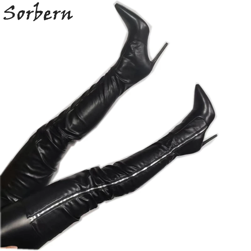 

Sorbern Slim Thigh High Boots Women Stilettos High Heel Metal Zip Up Side Long Ladies Boot Stilettos Fetish Formal Shoes Females