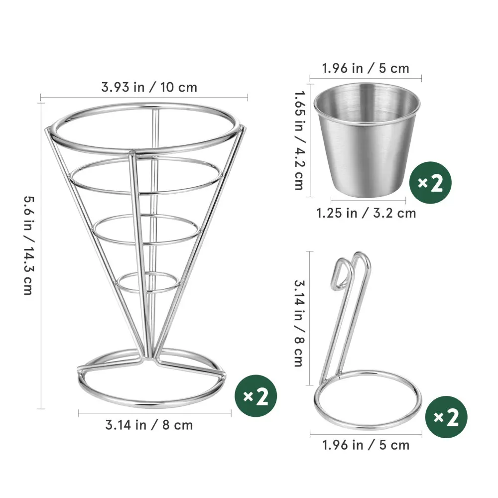 

BESTONZON 2PCS French Fries Stands Classic French Fry Cone & Dipping Cup Holder Snack Appetizer Serving Rack Food Display Wire