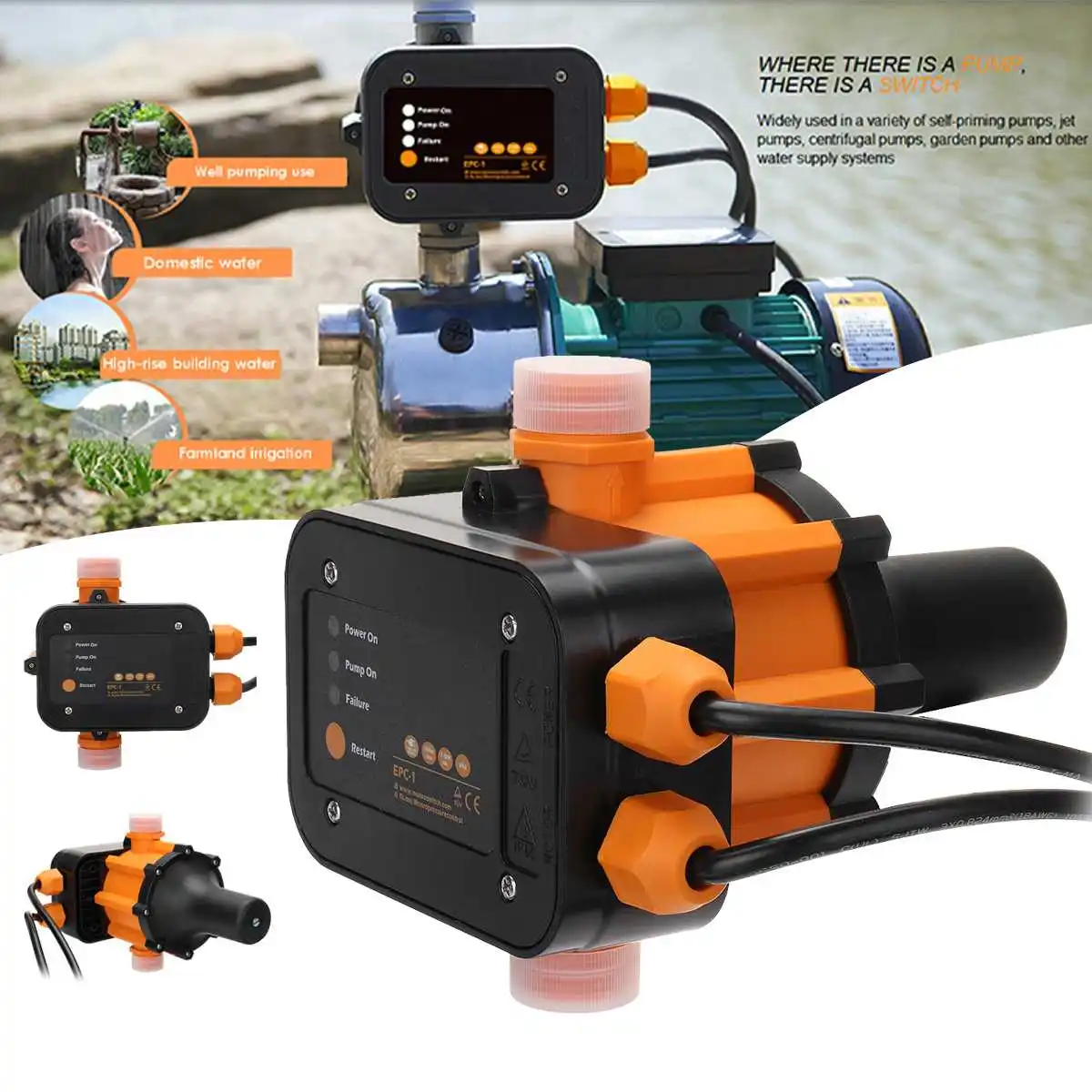 

Electric Automatic Water Pump Switch Control Pressure Controller 110V-240V 10Bar Adjustable Pressure Controller Switch Pumps